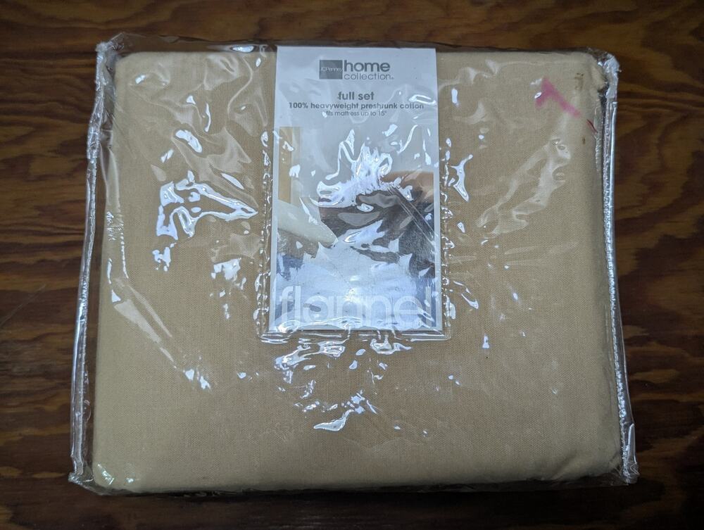 JCPenney Home Collection Flannel Full Sheet Set Soft Gold Sealed